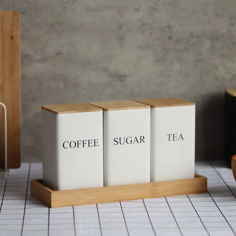Modern Metal Coffee Bean Storage Jar with Bamboo Lid