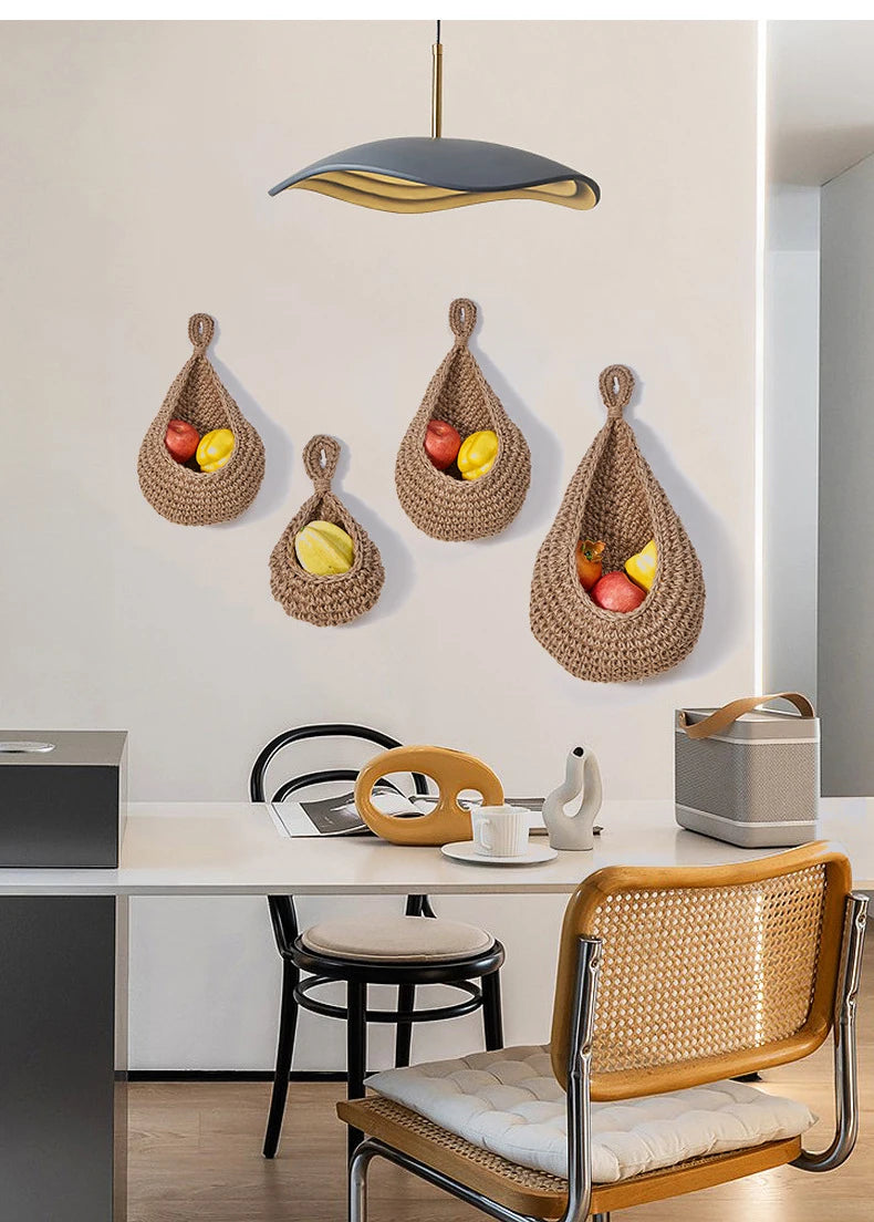 Water Drop Vegetable Fruit Storage Basket Cotton Hand-woven Kitchen Hanging Basket Wall Net Pocket Cotton Rope Home Decor Tool
