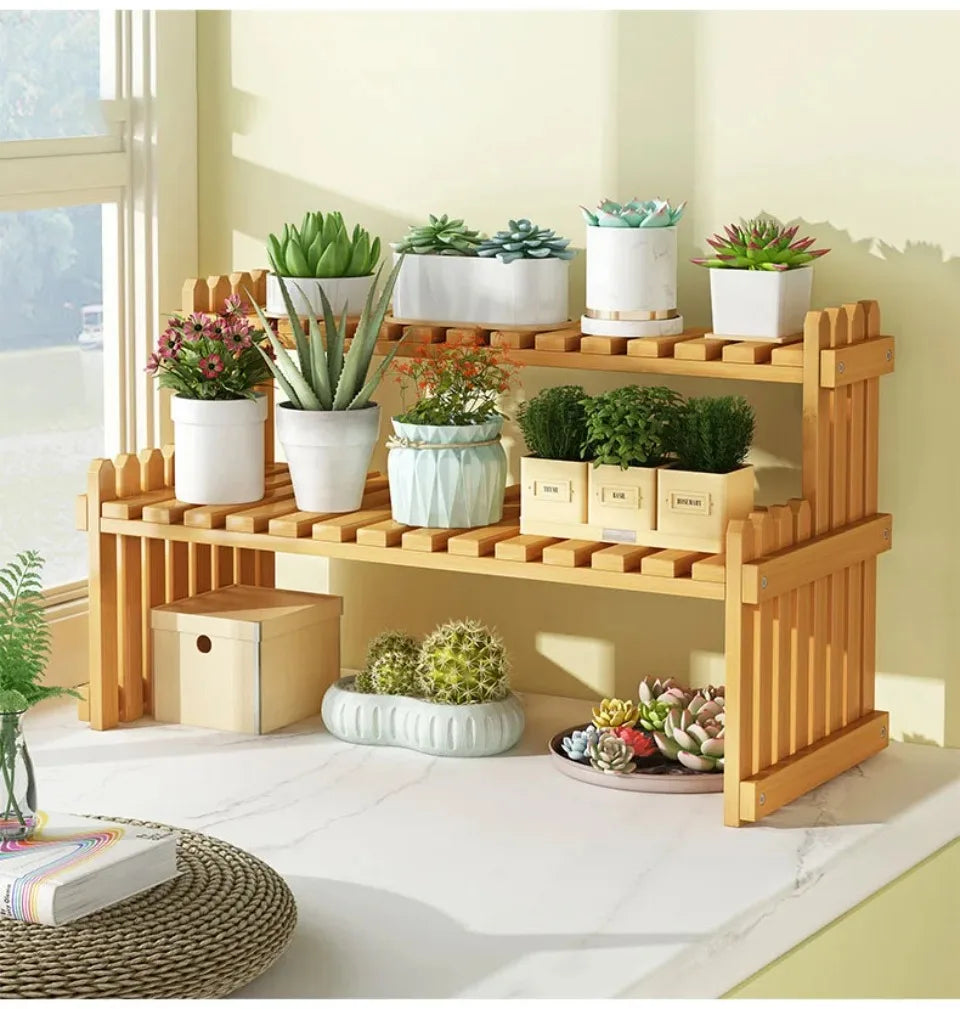 Indoor Plants Holder Wood Shelf Pot Organizer Bookshelf Balcony Bay Window Small Plant Flower Rack Storage Flower Pot Shelves