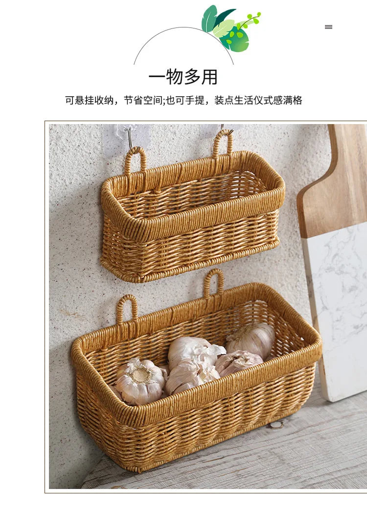 Wall Hanging Storage Basket Container Decorative Basket Hand Woven Kitchen Storage Basket for Garden Flower Pot Living Room