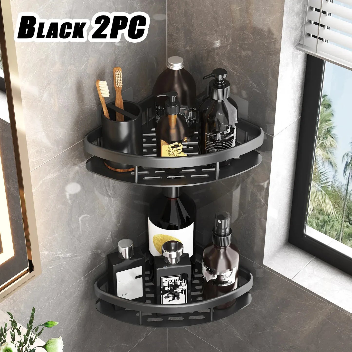No-Drill Aluminium Bathroom Shelf – Shampoo & Makeup Organizer
