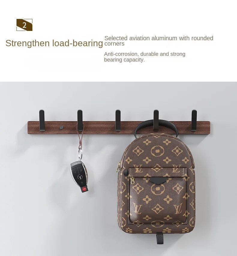 Walnut Hook for Bathroom Towel, Coat Hook, Living Room, Door Back, Clothes, Simple Black Storage, Save Space, No Punching