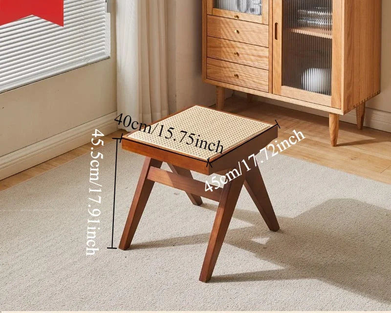 Nordic Solid Wood Rattan Woven Bench
