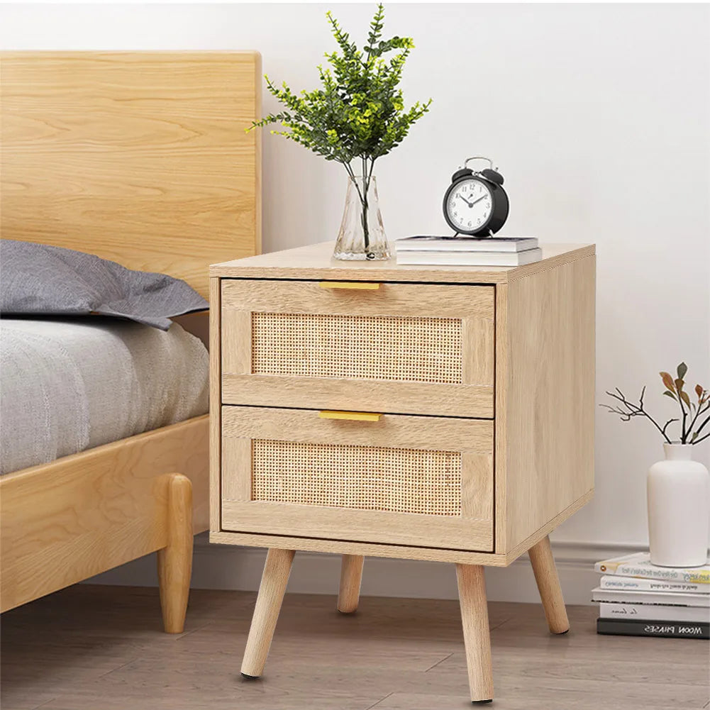 Nordic solid wood rattan side cabinet 2 pieces