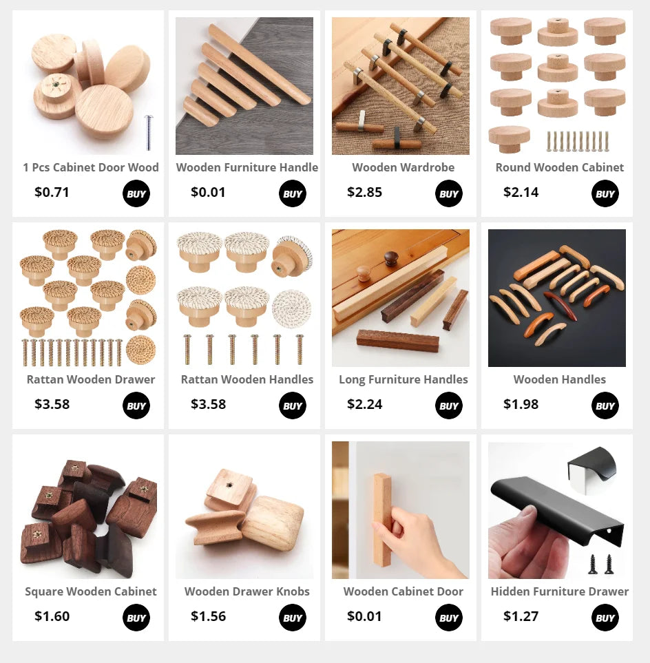 Wooden Furniture Handle Drawer Pulls Nordic Cabinet Solid Wood Handles Environmental Friendly Wardrobe Knob with Mounting Screws