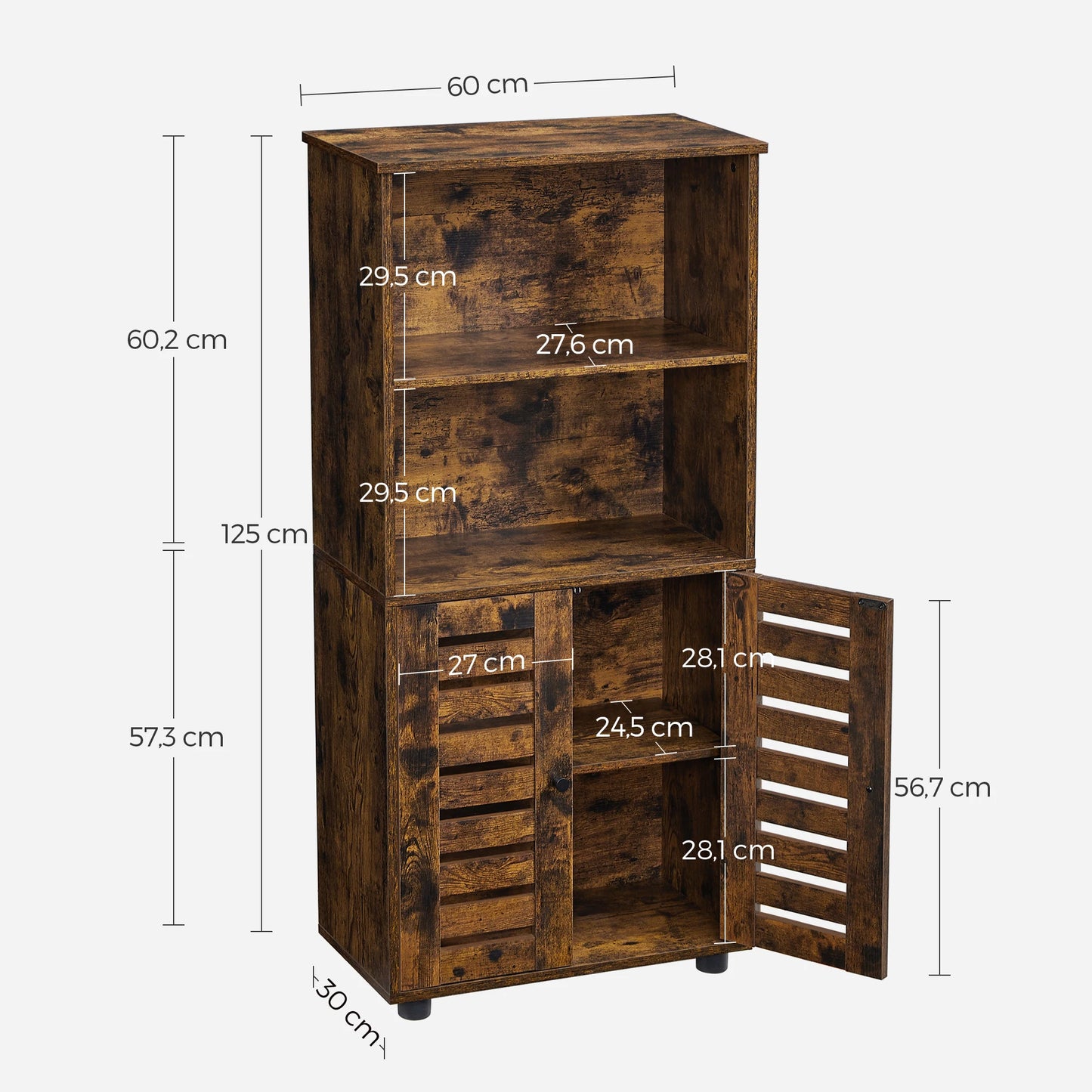 VASAGLE Floor Standing Cabinet, Storage Cabinet, Kitchen Cupboard, Bookcase with Louvered Doors