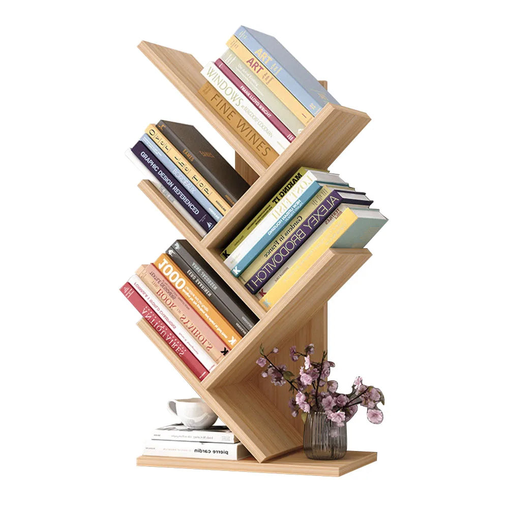 【Breeins】Rustic Standing Tree Bookshelf Wood Display Rack For Home Office Decoration Storage Organizer Shelf Bookcase