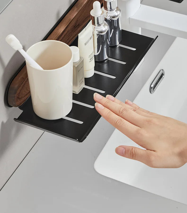 Walnut Wall-Mounted Toilet & Sink Shelf