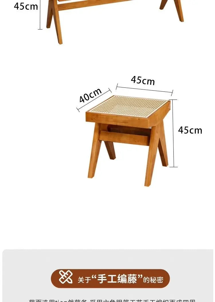 Solid Wood Rattan Bench Living Room Chairs Long Bench Japanese Bed End Bench Retro Chaise Lounge Stool House Furniture Ottoman