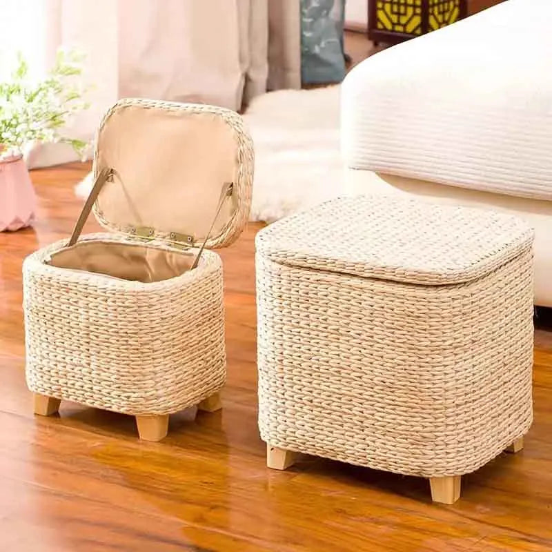Handmade Straw Woven Stool, Porch Shoe Changing Stool, Living Room Sofa Footstool, Creative Storage Stool, Modern Furniture Seat