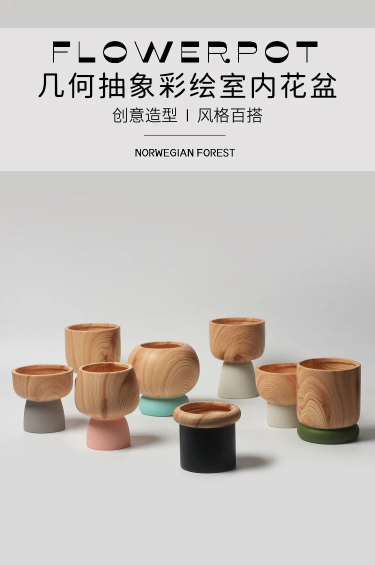 Nordic Colorful Flower Pots Retro Wood Grain Painted Phalaenopsis Succulent Household Internet Celebrity Indoor Breathable