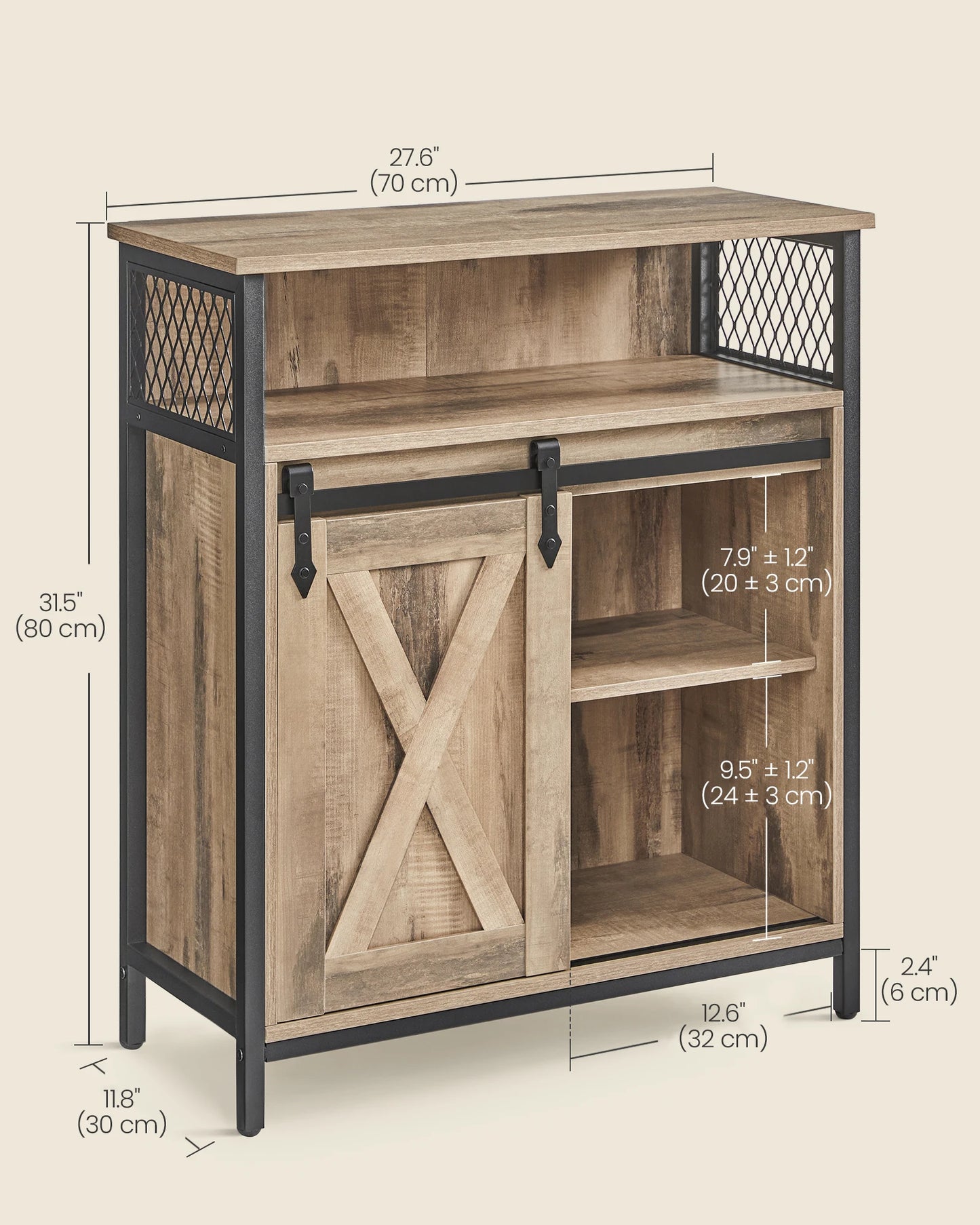 VASAGLE Sideboard, Storage Cabinet, Kitchen Cupboard with Sliding Barn Door