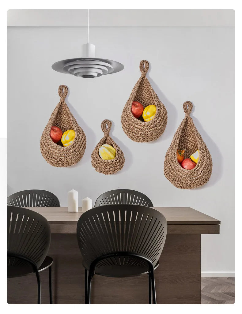 Handwoven Hanging Wall Vegetable Fruit Basket Organizer Container Decor for Kitchen Garden Mount Wall Plant Flower Onion Storage