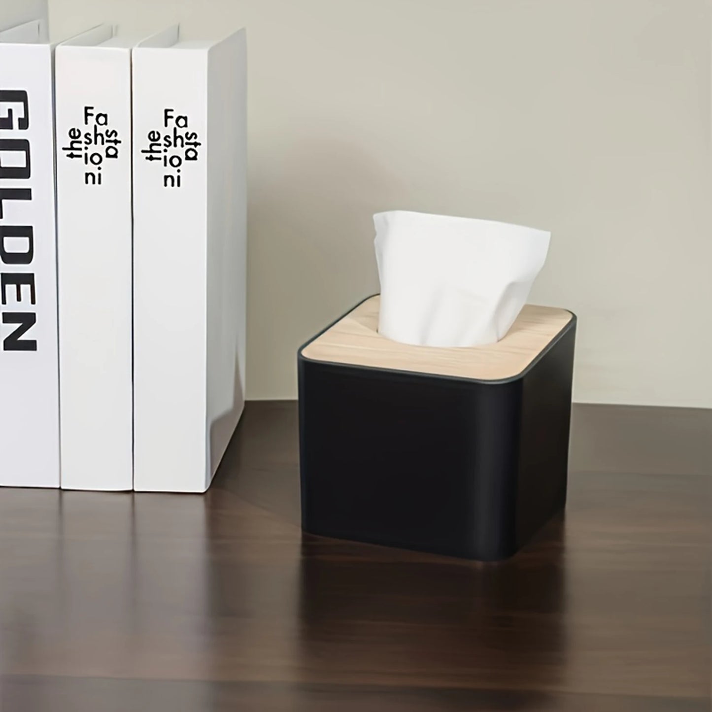 1pc/2pcs-Nordic Style Plastic Tissue Box with Wooden Cover - Paper Box for Restaurants and Rooms - Tissue Storage