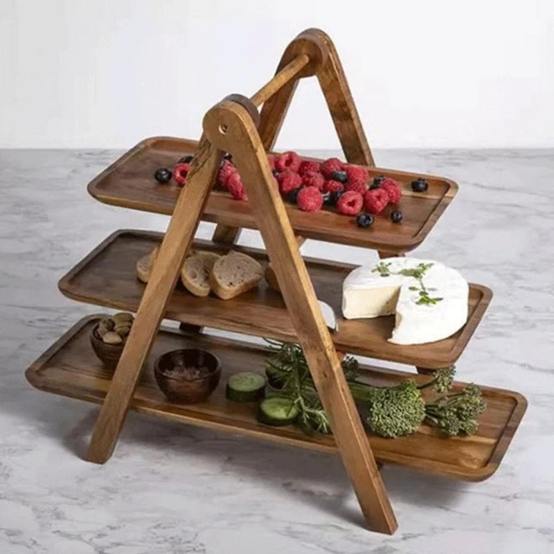 3-Tier Wooden Serving Tray Stand