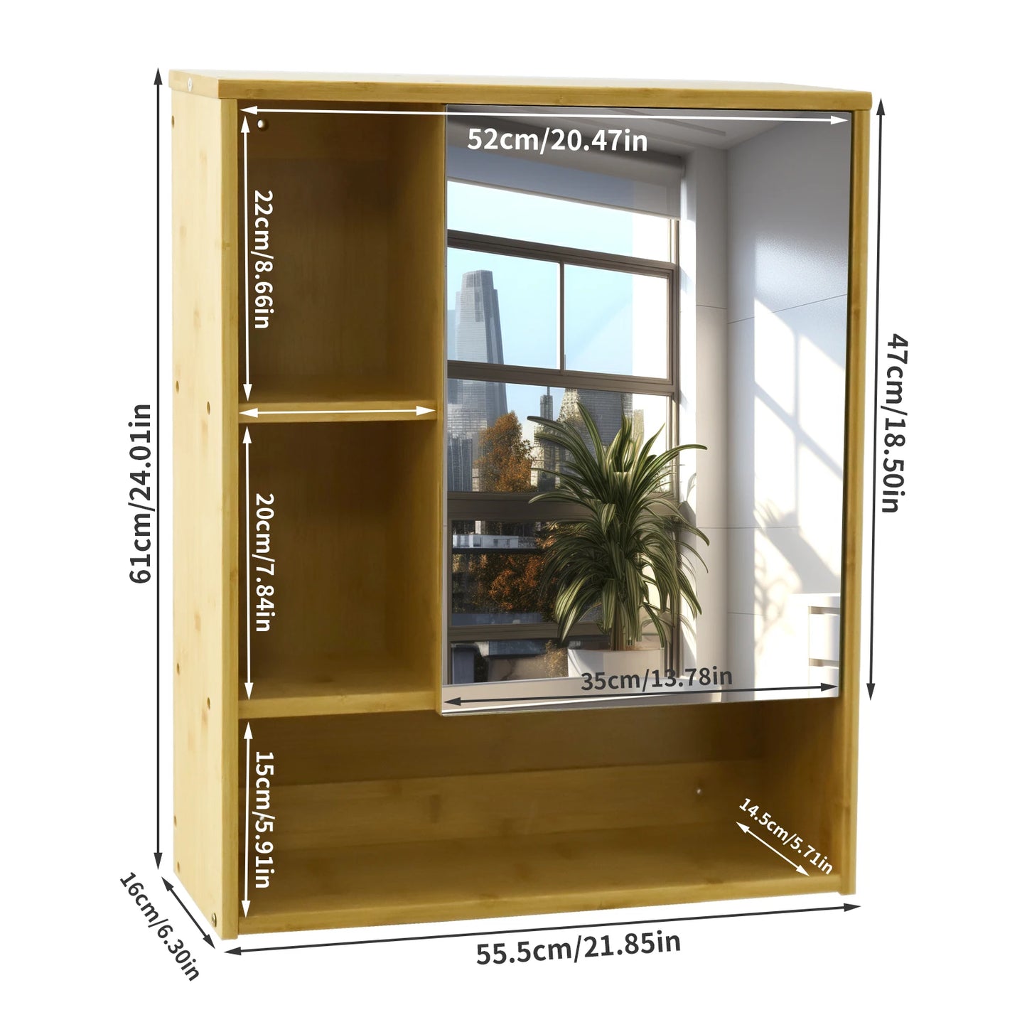 Wall Medicine Cabinet Natural Bamboo Bathroom Storage Cabinet with Mirror