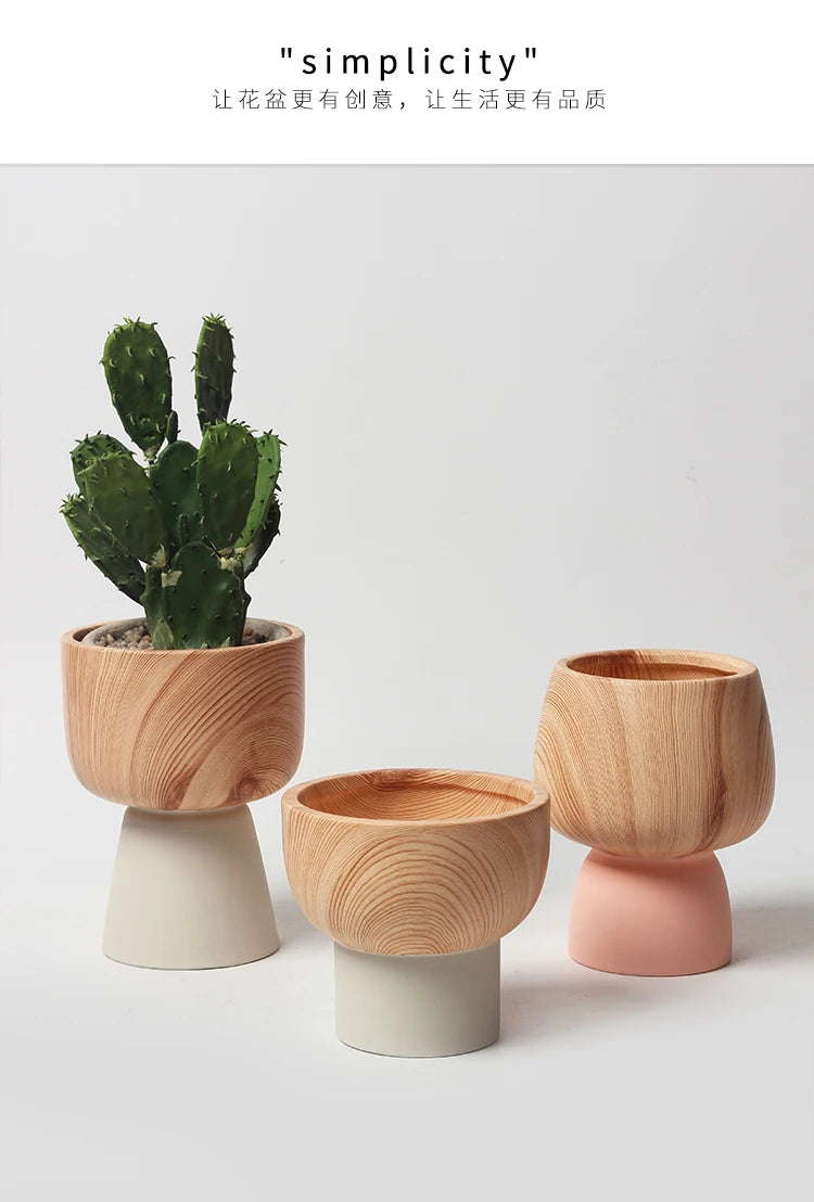 Nordic Colorful Flower Pots Retro Wood Grain Painted Phalaenopsis Succulent Household Internet Celebrity Indoor Breathable