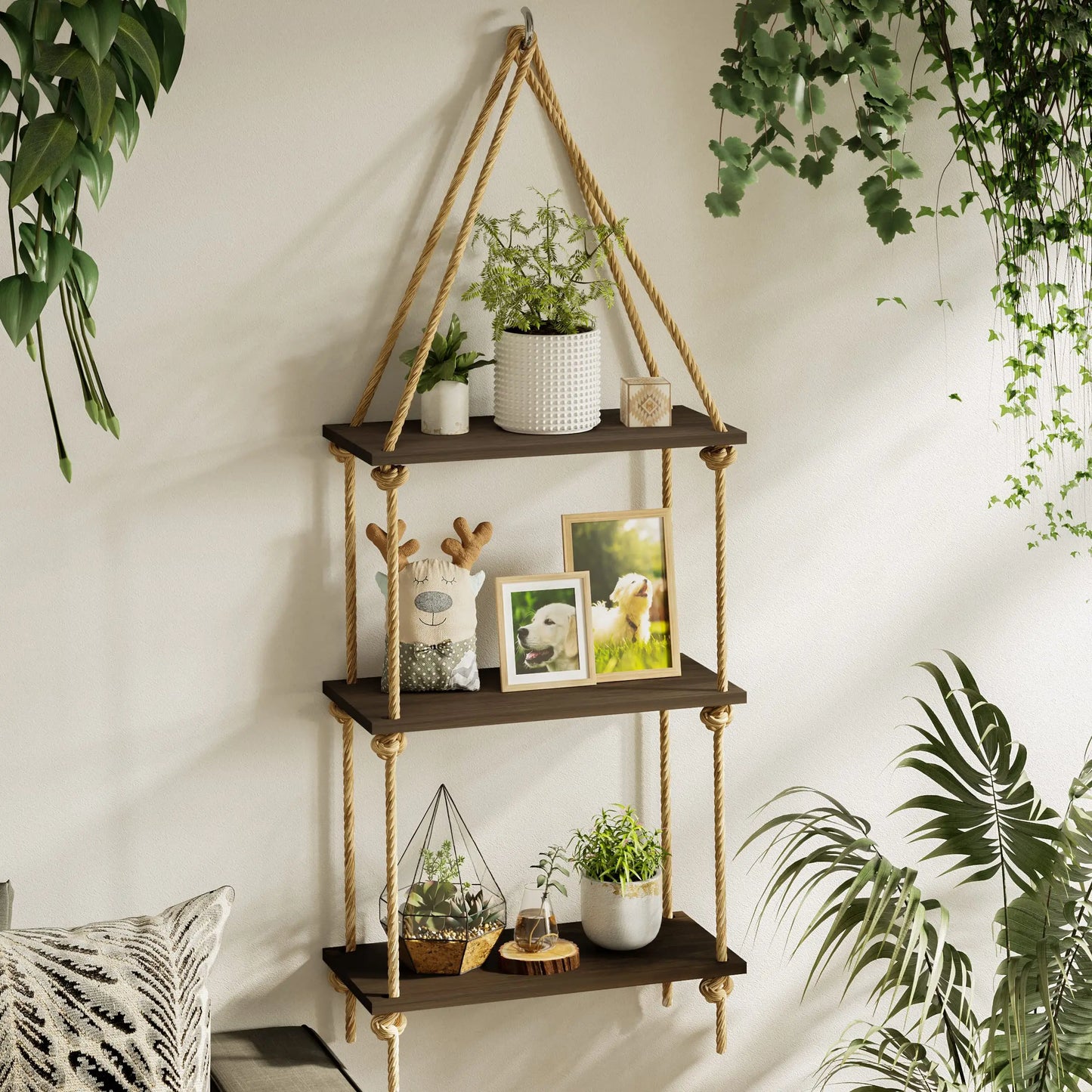 Woven Macrame Hanging Wall Shelf
