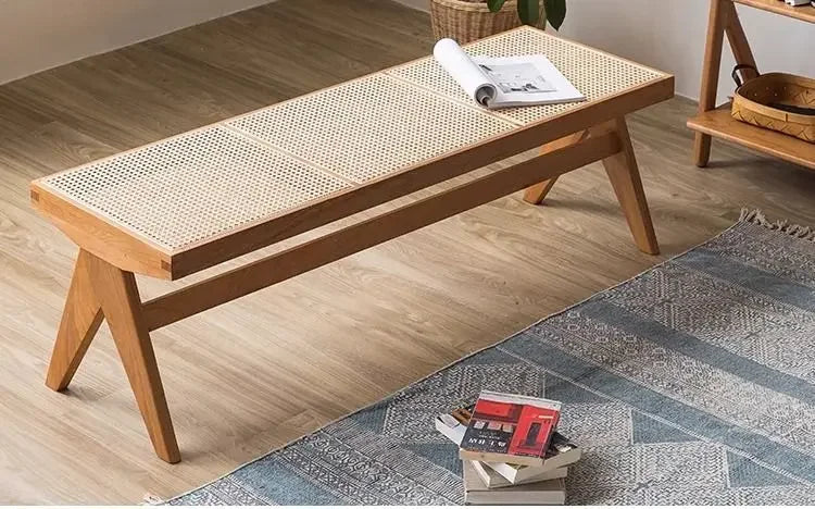 Nordic Solid Wood Rattan Woven Bench