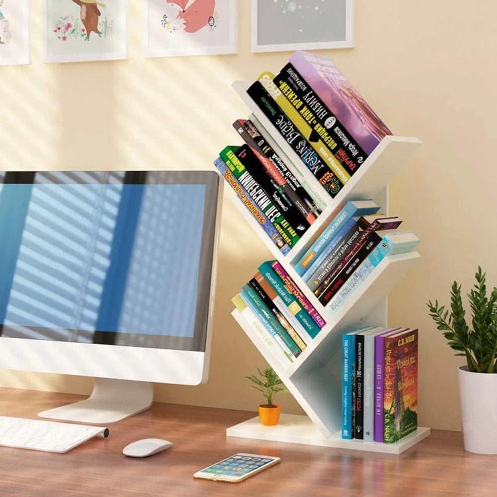 【Breeins】Rustic Standing Tree Bookshelf Wood Display Rack For Home Office Decoration Storage Organizer Shelf Bookcase