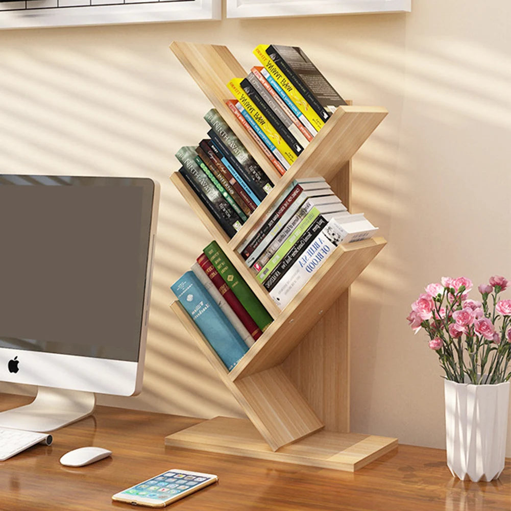 【Breeins】Rustic Standing Tree Bookshelf Wood Display Rack For Home Office Decoration Storage Organizer Shelf Bookcase