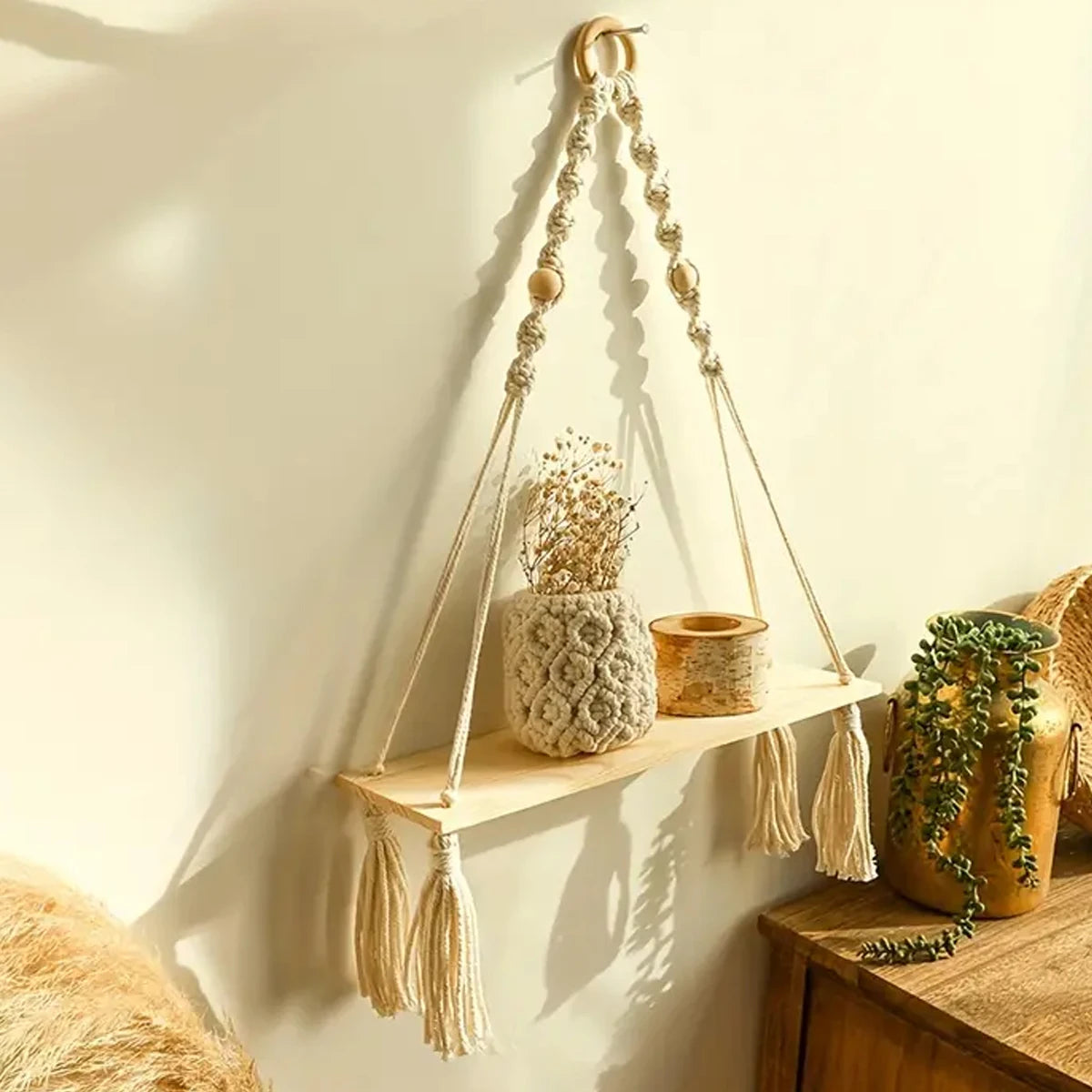 Rustic Wooden Hanging Shelf