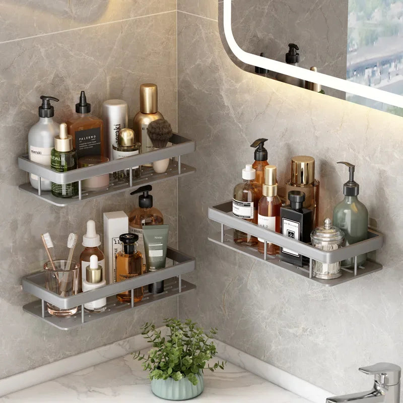 Bathroom & Kitchen Organizer – No-Drill 2-Tier Wall Shelf