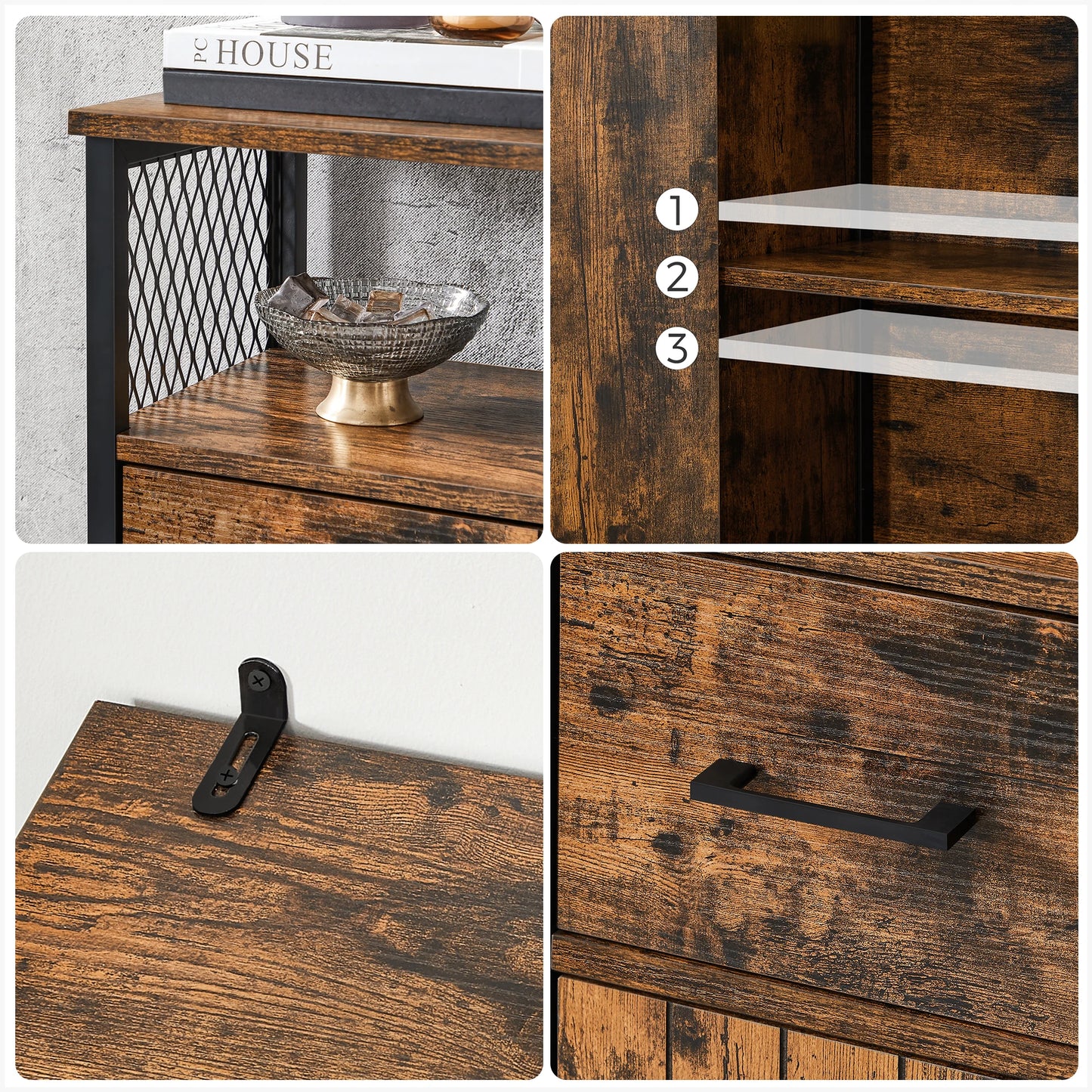 VASAGLE Storage Cabinet, Multipurpose Sideboard with Drawer and Adjustable Shelf, Bathroom Cabinet, Steel Frame