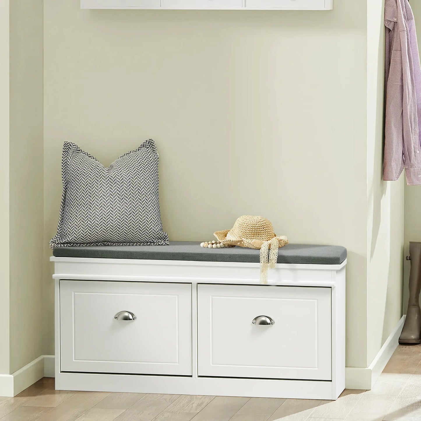 White Wooden Shoe Bench