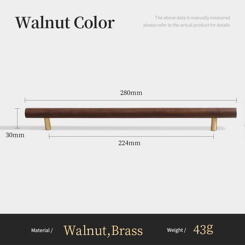 Nordic Walnut Wood Handle T bar Drawer Knobs Cupboard Long Pulls Kitchen Cabinet Door Handle Furniture Decorate Pulls and Knob