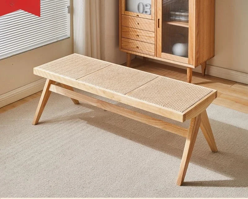Nordic Solid Wood Rattan Woven Bench
