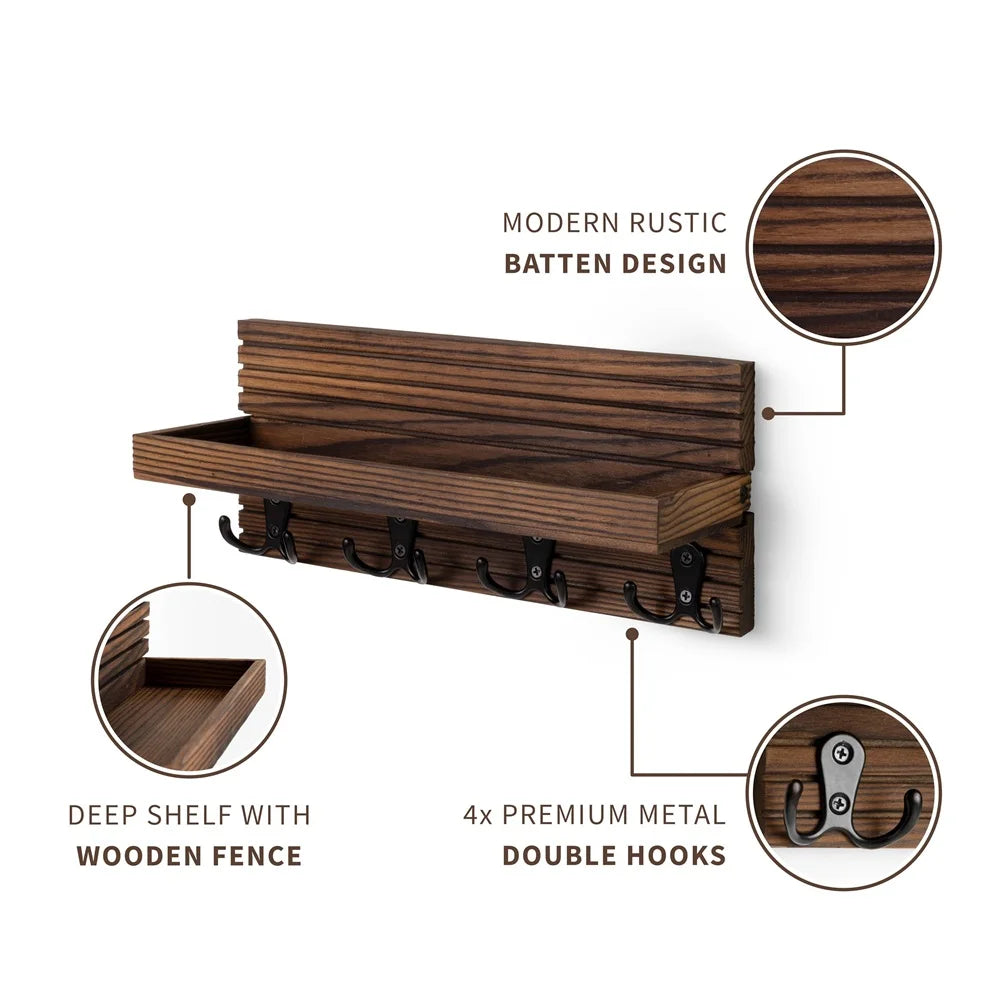 Rustic Wooden Key & Mail Organizer