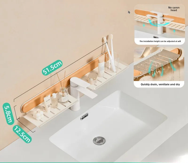 Walnut Wall-Mounted Toilet & Sink Shelf