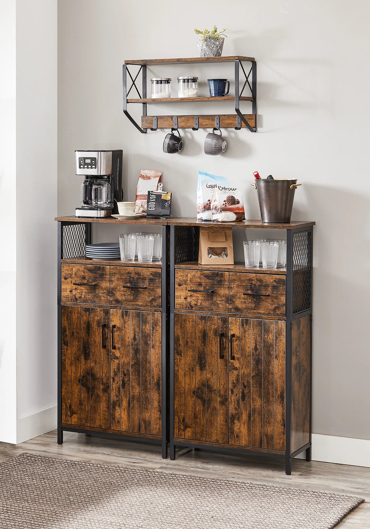 VASAGLE Storage Cabinet, Multipurpose Sideboard with Drawer and Adjustable Shelf, Bathroom Cabinet, Steel Frame