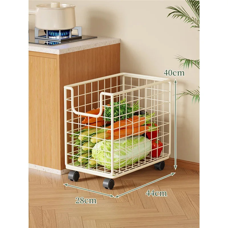 Removable Vegetable Fruit Storage Basket Rack Rolling Laundry Hamper Bathroom Foldable Iron Wire Dirty Clothes Hamper Organizer