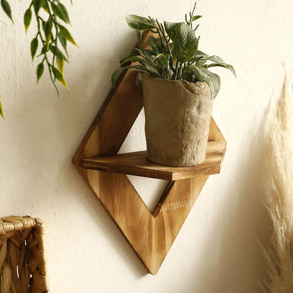 Modern Diamond Wood Wall Shelf