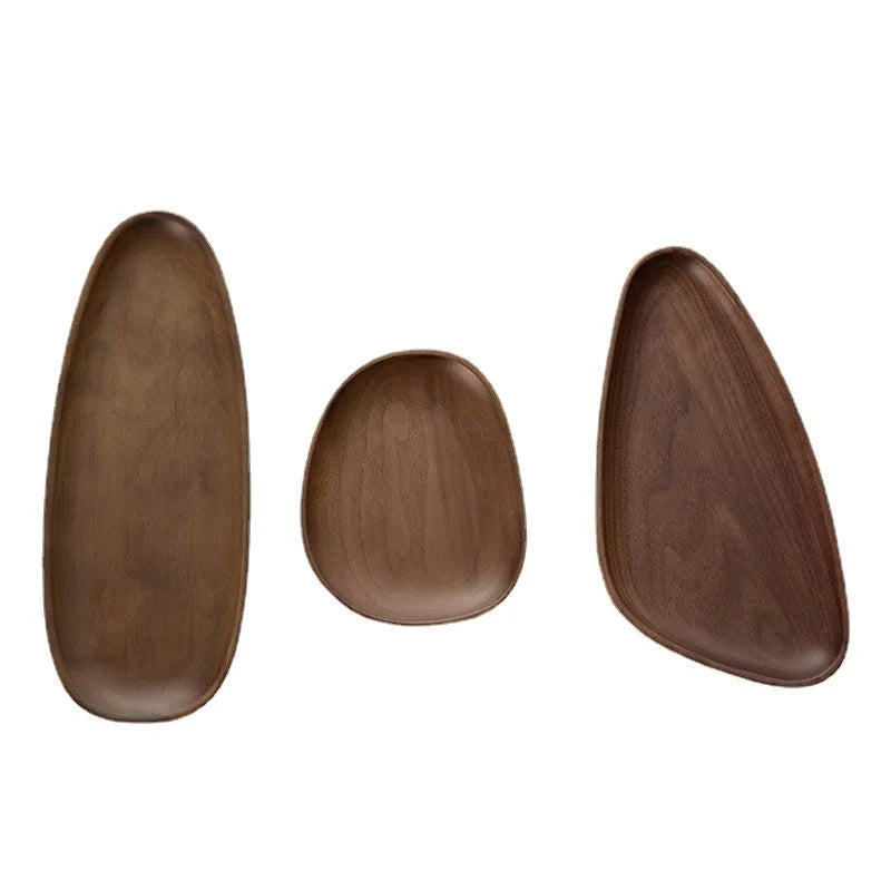 HeMu Black walnut solid wood shape tray Japanese irregular dessert dessert tray coffee saucer wooden household tray