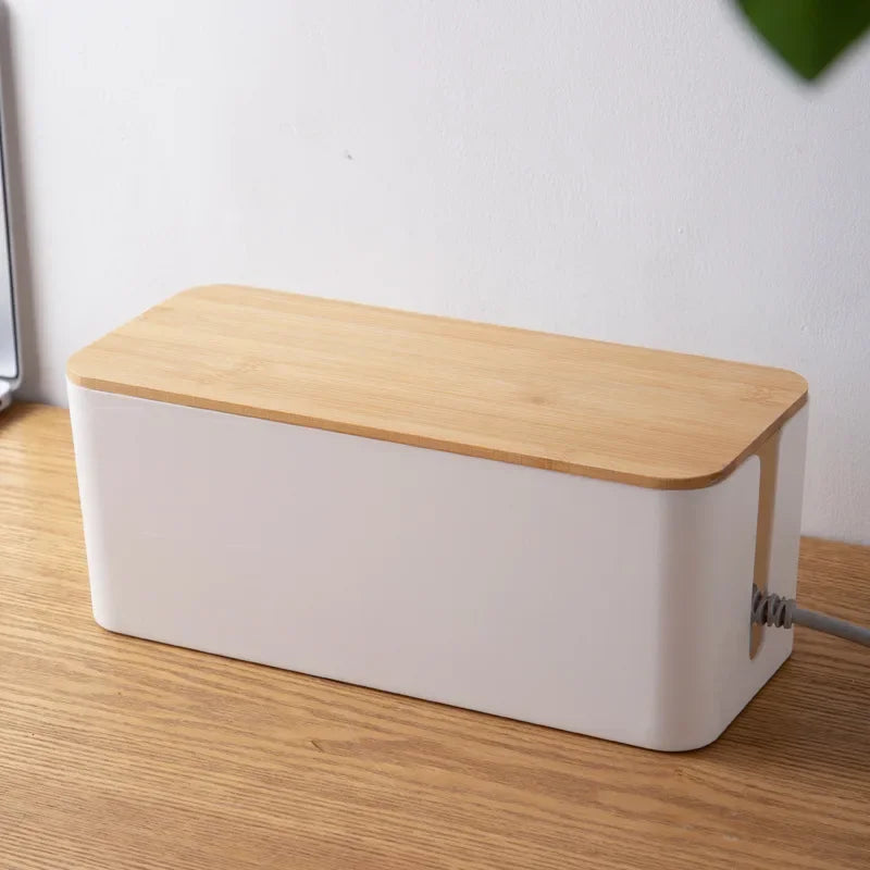 Bamboo-Lid Cable Management Box