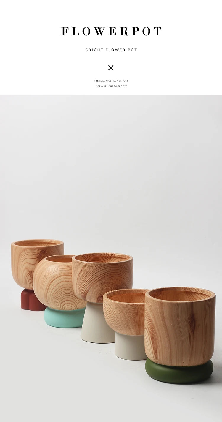 Nordic Colorful Flower Pots Retro Wood Grain Painted Phalaenopsis Succulent Household Internet Celebrity Indoor Breathable