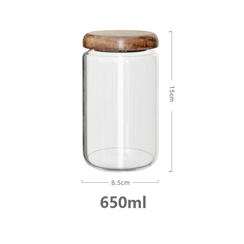 Transparent Glass Storage Jar with Acacia Wood Lid