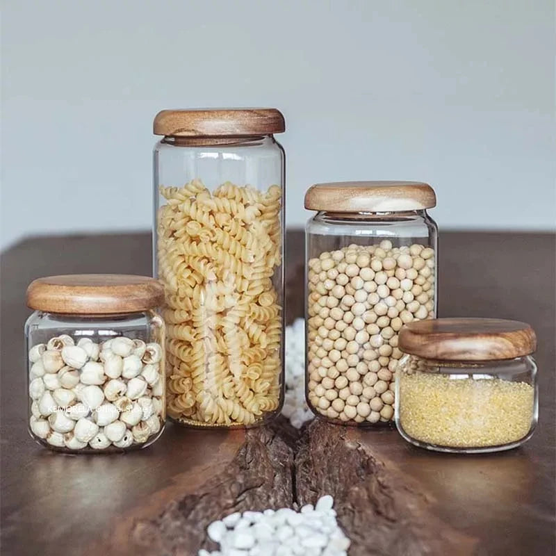 Transparent Glass Storage Jar with Acacia Wood Lid