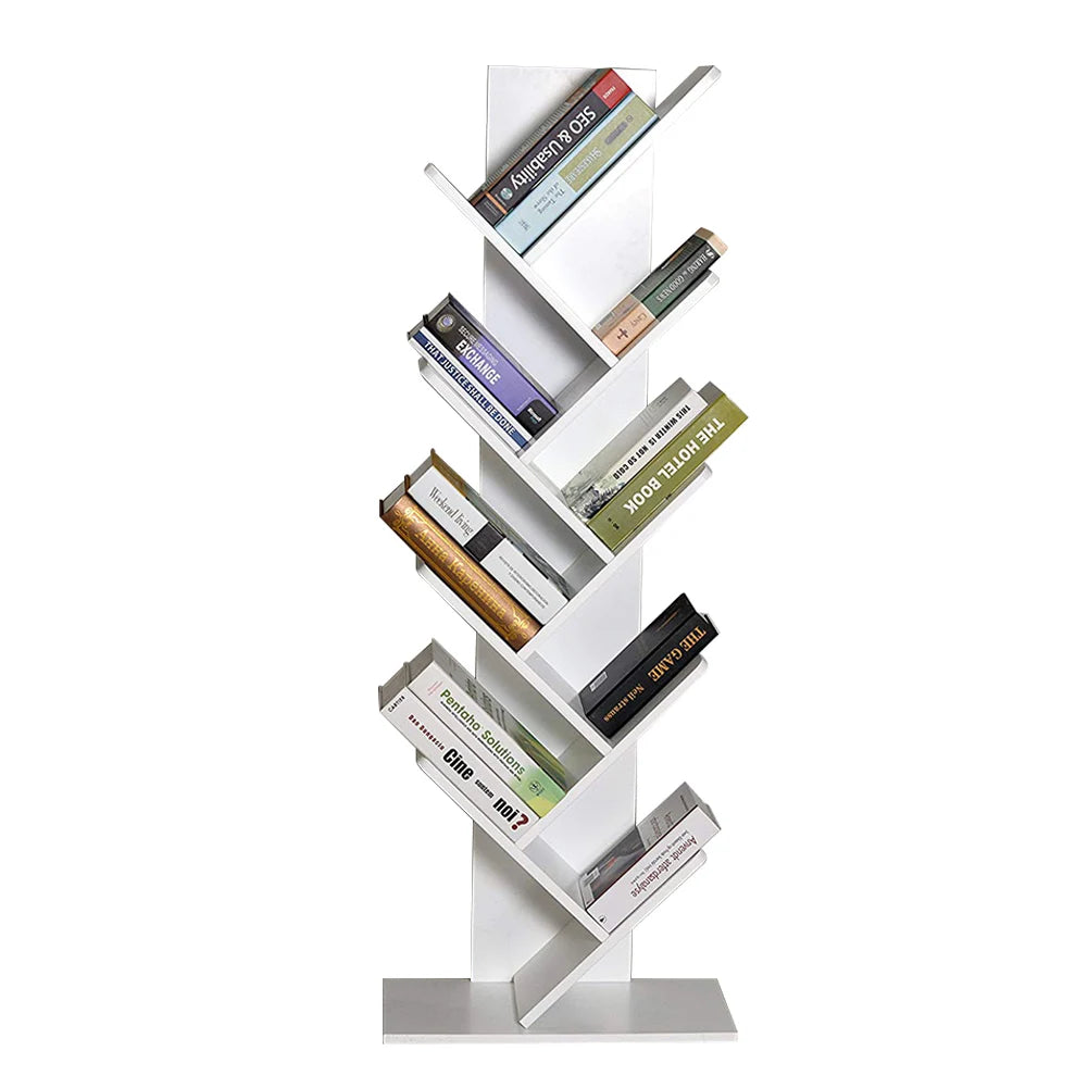 【Breeins】Rustic Standing Tree Bookshelf Wood Display Rack For Home Office Decoration Storage Organizer Shelf Bookcase