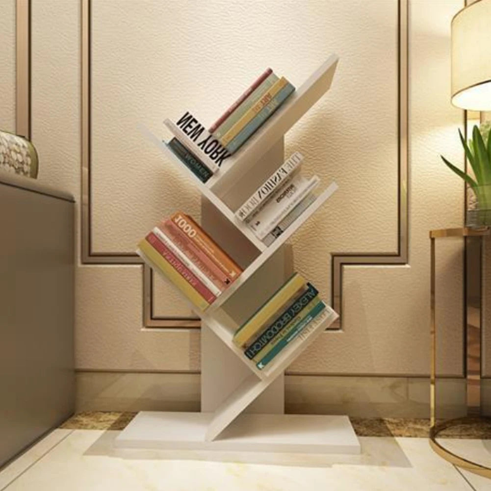【Breeins】Rustic Standing Tree Bookshelf Wood Display Rack For Home Office Decoration Storage Organizer Shelf Bookcase