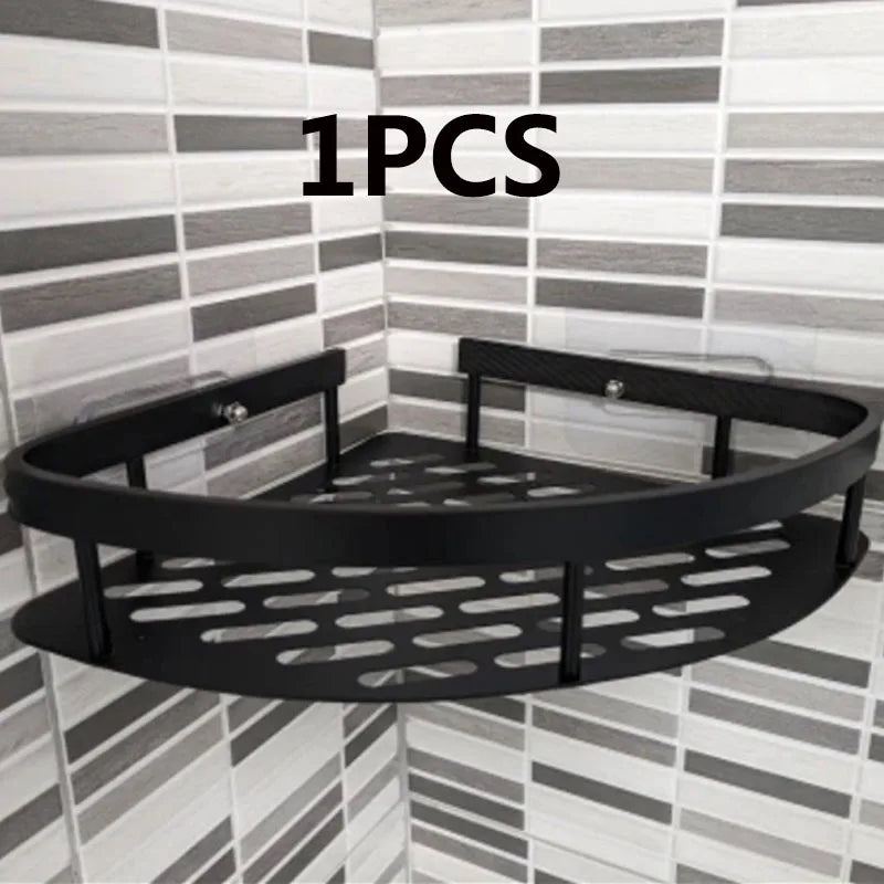 No-Drill Aluminium Bathroom Shelf – Shampoo & Makeup Organizer