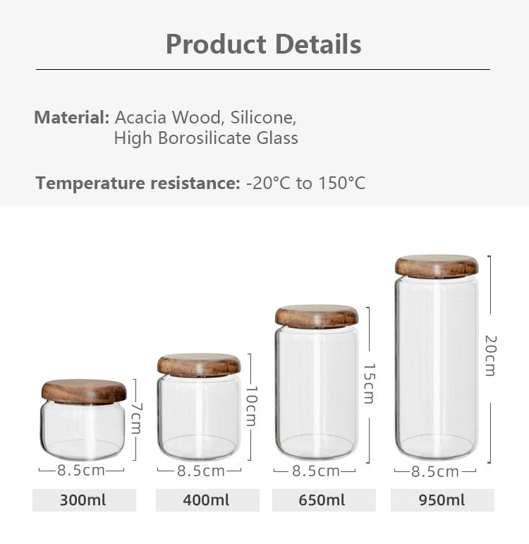 Transparent Glass Storage Jar with Acacia Wood Lid