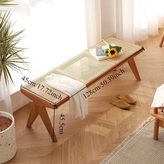 Nordic Solid Wood Rattan Woven Bench