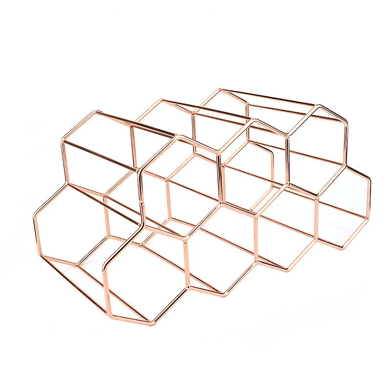 Hexagon Metal Wine Rack – 9-Bottle Tabletop Holder