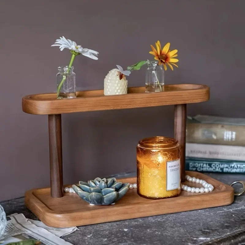 Double-Layer Wooden Desktop Organizer