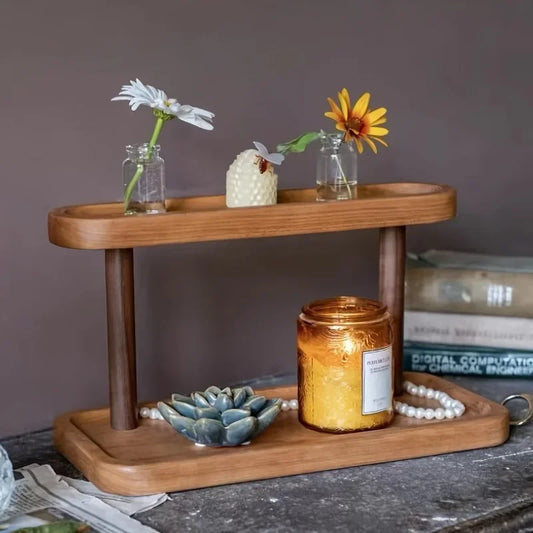 Double-Layer Wooden Desktop Organizer