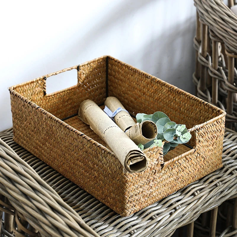 Zerolife Natural Large Woven Seagrass Basket Of Straw Wicker For Home Table Fruit Bread Towels Small Kitchen Storage Container